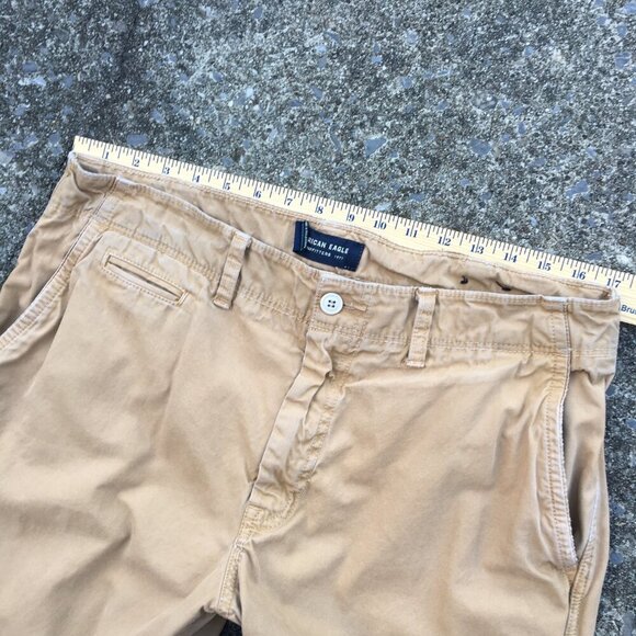 American Eagle Pants Mens Sz 34 Tan Relaxed Straight Fit Lightly Distressed - Picture 5 of 12